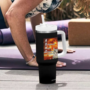 ADHD Cat Meme Tumbler With Handle Funny Kitty Flames Neurodivergent Gen Z TS10 Print Your Wear