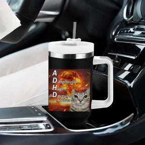 ADHD Cat Meme Tumbler With Handle Funny Kitty Flames Neurodivergent Gen Z TS10 Print Your Wear