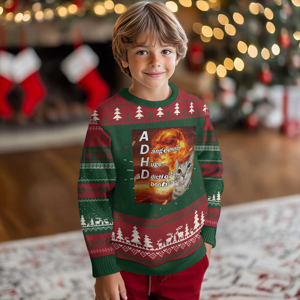 ADHD Cat Meme Knit Sweatshirt Funny Kitty Flames Neurodivergent Gen Z TS10 Christmas Print Your Wear