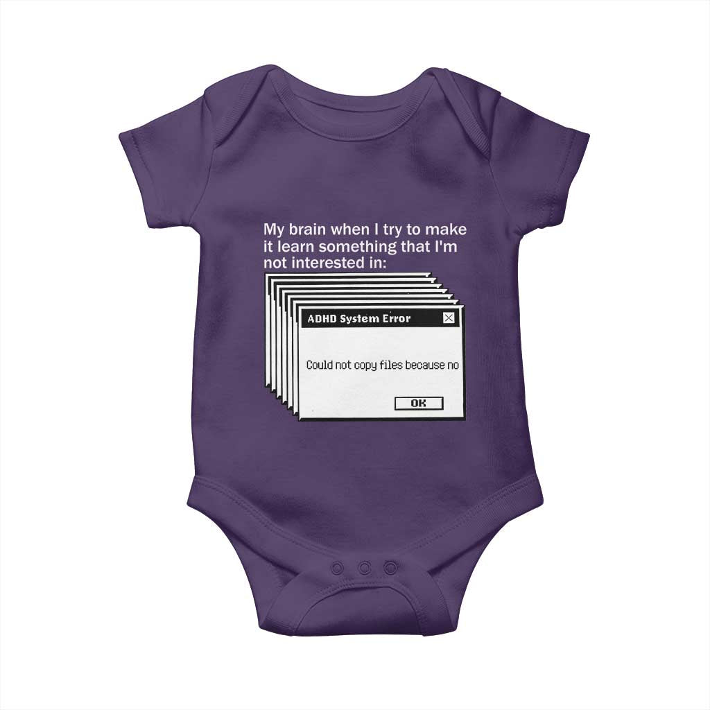 ADHD Meme Baby Onesie Funny System Error Neurodivergent Humor TS10 Purple Print Your Wear