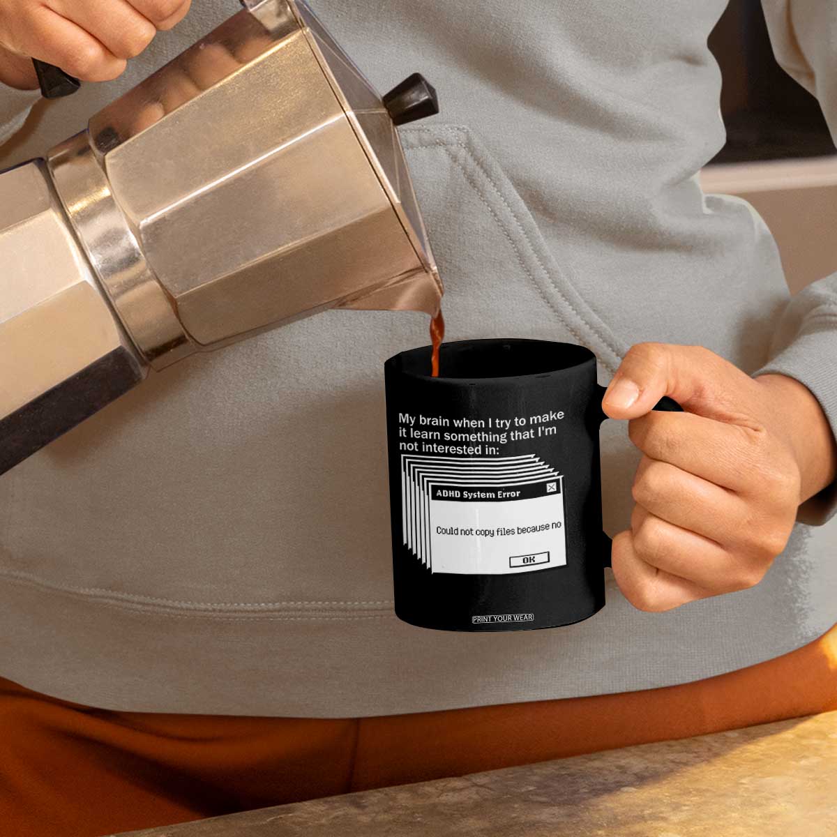 ADHD Meme Coffee Mug Funny System Error Neurodivergent Humor TS10 Print Your Wear