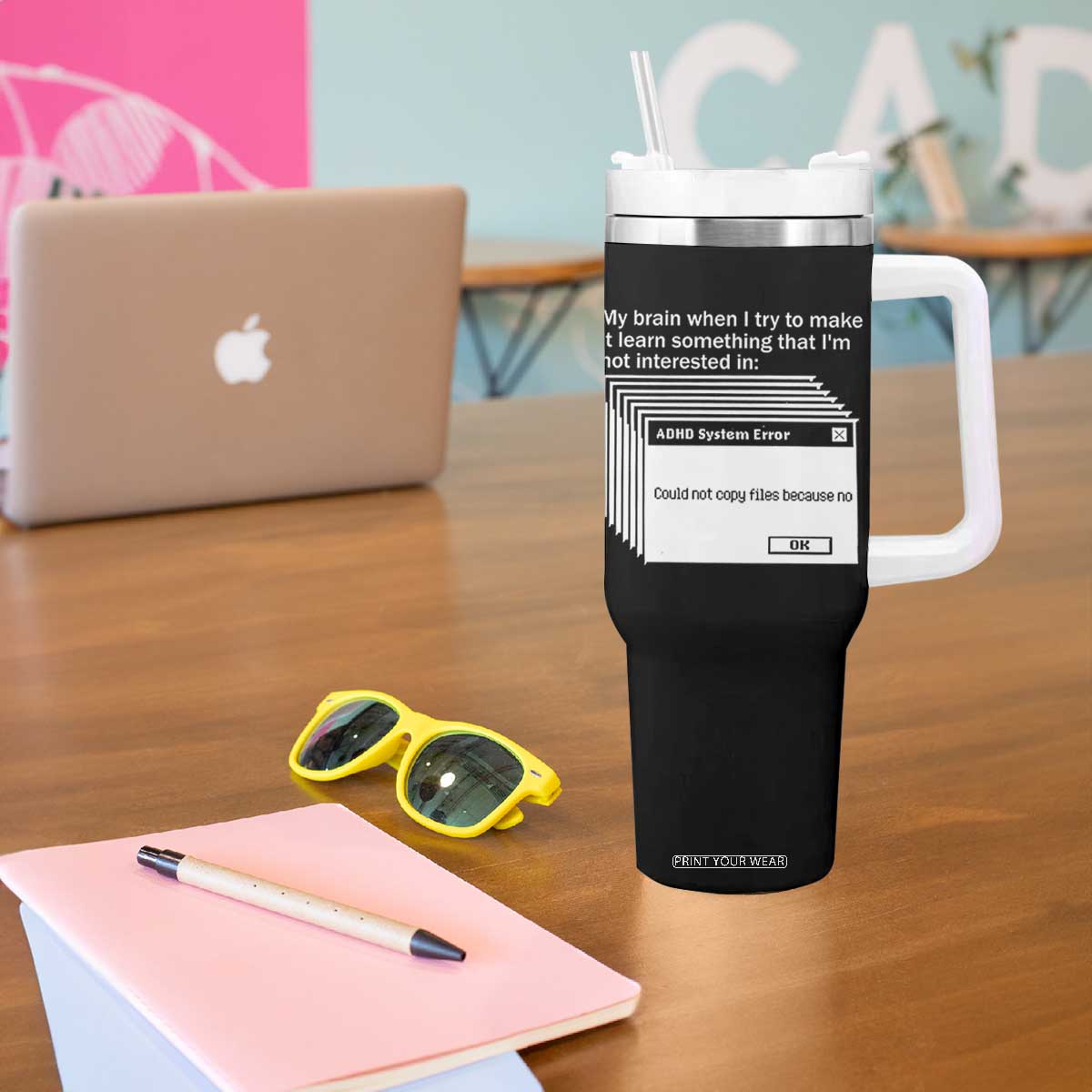 ADHD Meme Tumbler With Handle Funny System Error Neurodivergent Humor TS10 Print Your Wear