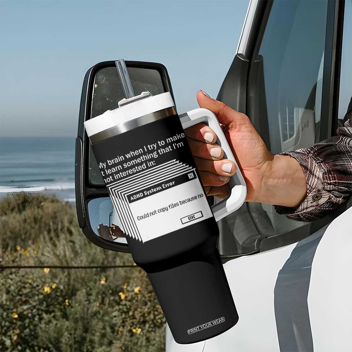 ADHD Meme Tumbler With Handle Funny System Error Neurodivergent Humor TS10 Print Your Wear