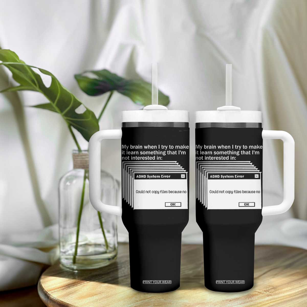 ADHD Meme Tumbler With Handle Funny System Error Neurodivergent Humor TS10 Print Your Wear