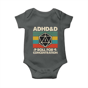 ADHD&D Roll for Concentration Baby Onesie Retro 90s ADHD Roll For Concentration Funny Gamer TS10 Dark Heather Print Your Wear