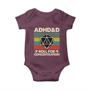 ADHD&D Roll for Concentration Baby Onesie Retro 90s ADHD Roll For Concentration Funny Gamer TS10 Maroon Print Your Wear