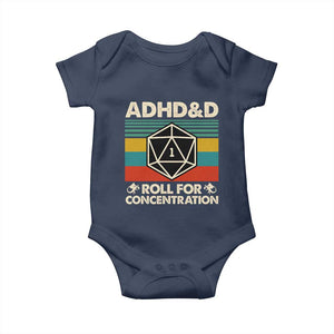 ADHD&D Roll for Concentration Baby Onesie Retro 90s ADHD Roll For Concentration Funny Gamer TS10 Navy Print Your Wear