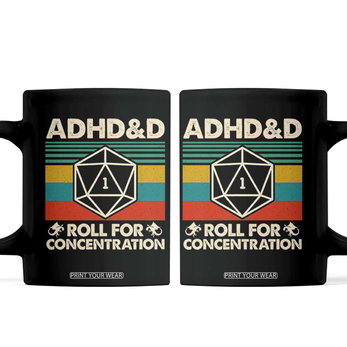ADHD&D Roll for Concentration Coffee Mug Retro 90s ADHD Roll For Concentration Funny Gamer TS10 Black Print Your Wear