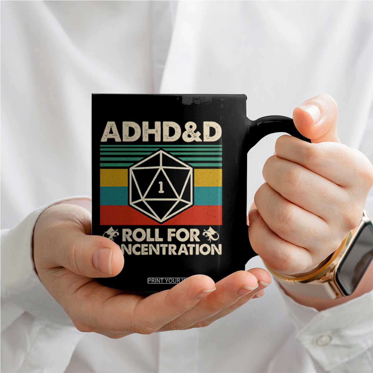 ADHD&D Roll for Concentration Coffee Mug Retro 90s ADHD Roll For Concentration Funny Gamer TS10 Print Your Wear