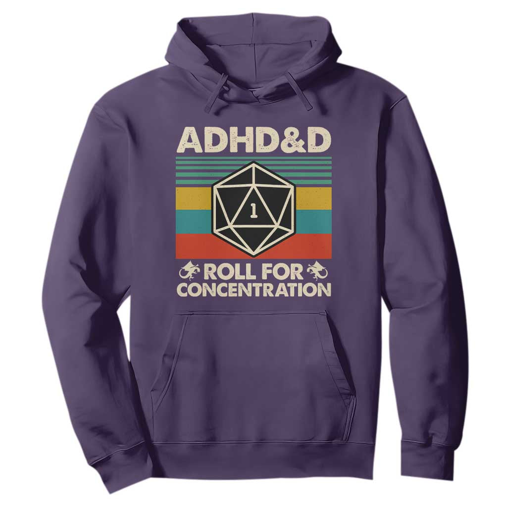 ADHD&D Roll for Concentration Hoodie Retro 90s ADHD Roll For Concentration Funny Gamer TS10 Purple Print Your Wear