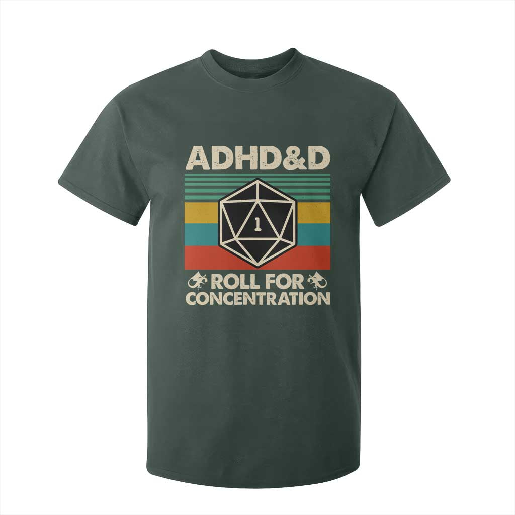 ADHD&D Roll for Concentration T Shirt For Kid Retro 90s ADHD Roll For Concentration Funny Gamer TS10 Dark Forest Green Print Your Wear