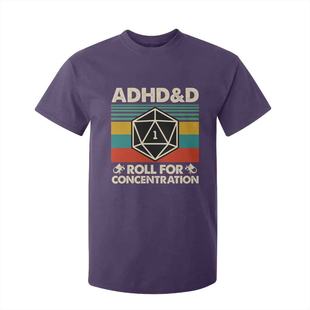 ADHD&D Roll for Concentration T Shirt For Kid Retro 90s ADHD Roll For Concentration Funny Gamer TS10 Purple Print Your Wear