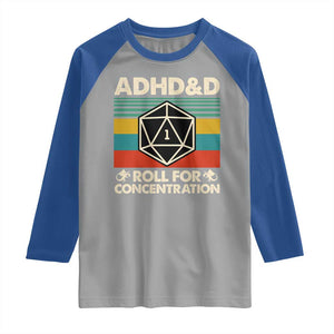 ADHD&D Roll for Concentration Raglan Shirt Retro 90s ADHD Roll For Concentration Funny Gamer TS10 Sport Gray Royal Print Your Wear