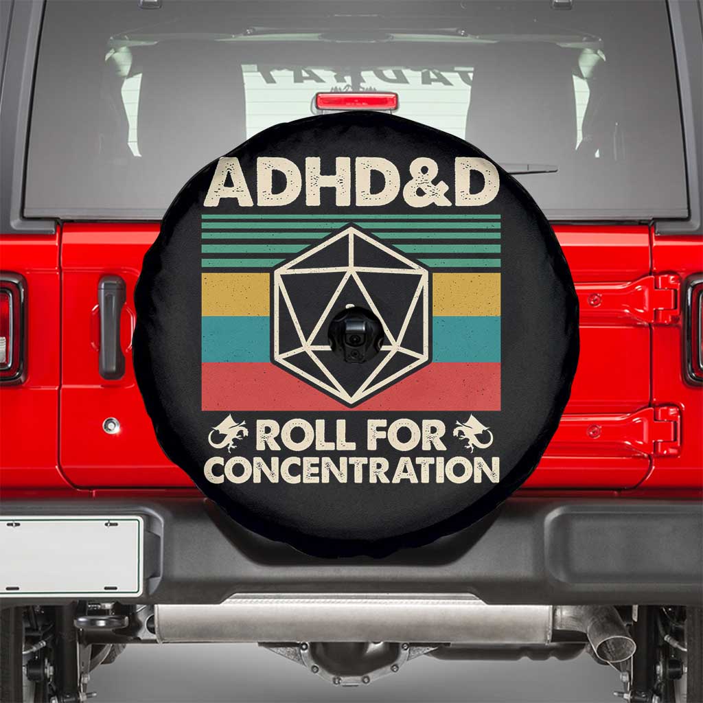 ADHD&D Roll for Concentration Spare Tire Cover Retro 90s ADHD Roll For Concentration Funny Gamer TS10 Black Print Your Wear