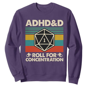 ADHD&D Roll for Concentration Sweatshirt Retro 90s ADHD Roll For Concentration Funny Gamer TS10 Purple Print Your Wear