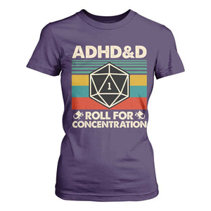 ADHD&D Roll for Concentration T Shirt For Women Retro 90s ADHD Roll For Concentration Funny Gamer TS10 Purple Print Your Wear