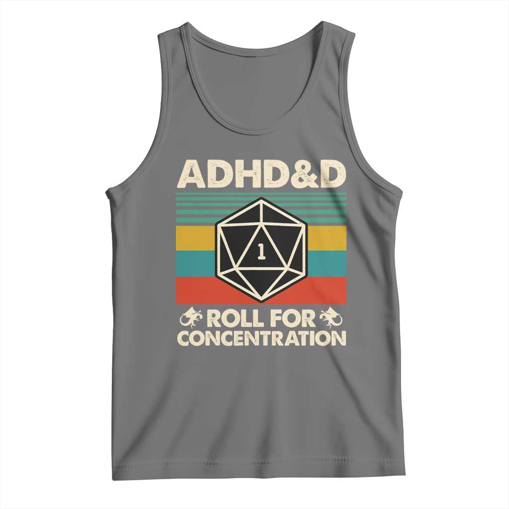 ADHD&D Roll for Concentration Tank Top Retro 90s ADHD Roll For Concentration Funny Gamer TS10 Black Heather Print Your Wear