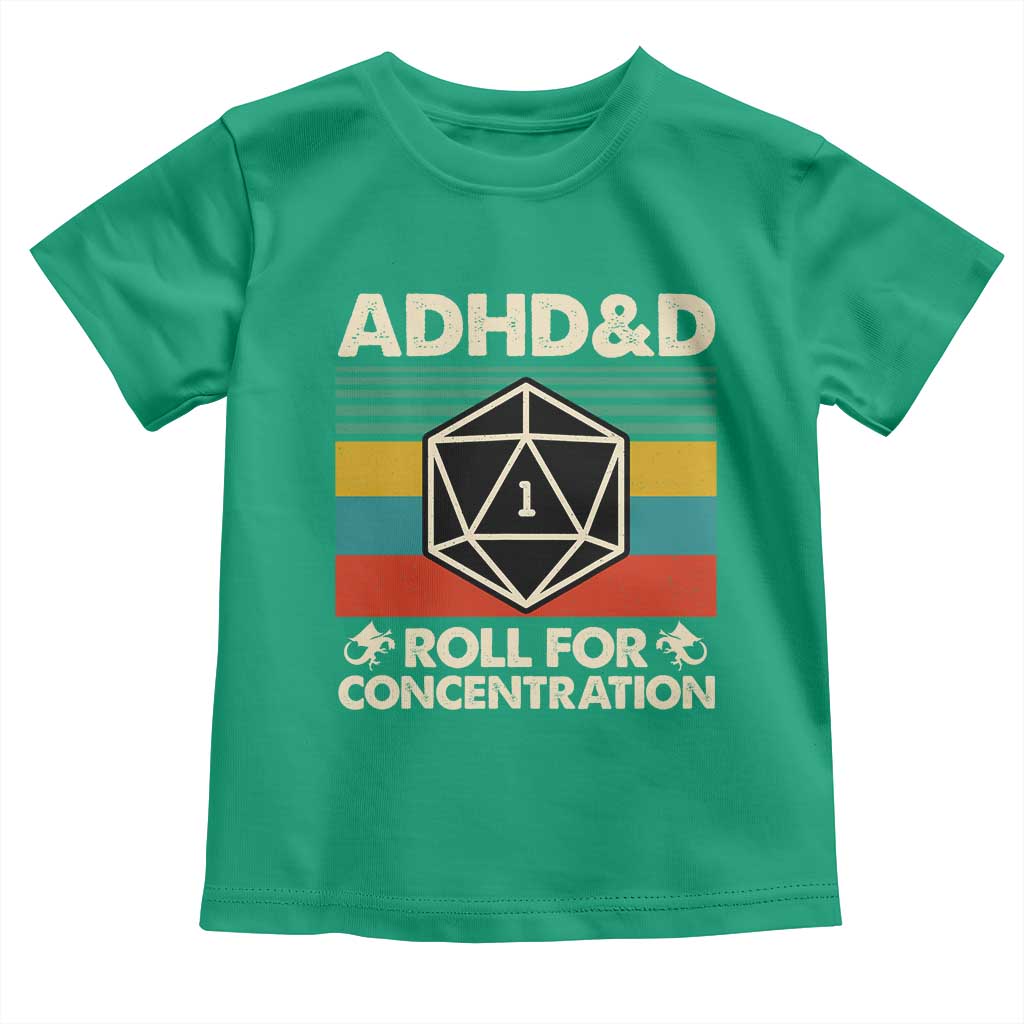 ADHD&D Roll for Concentration Toddler T Shirt Retro 90s ADHD Roll For Concentration Funny Gamer TS10 Irish Green Print Your Wear