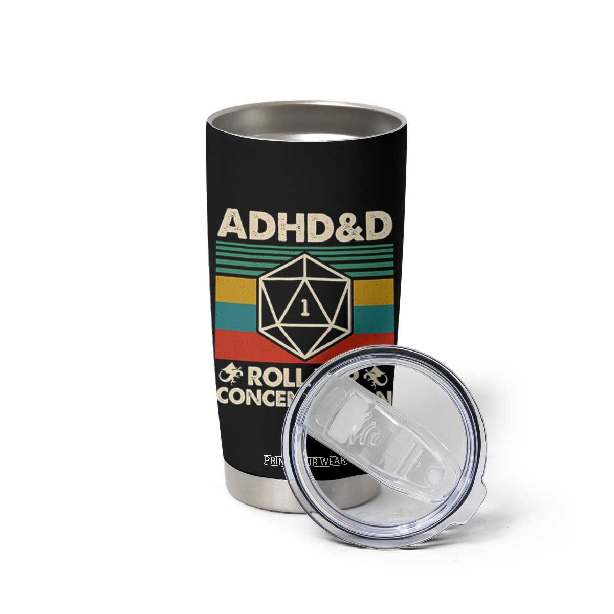ADHD&D Roll for Concentration Tumbler Cup Retro 90s ADHD Roll For Concentration Funny Gamer TS10 Print Your Wear