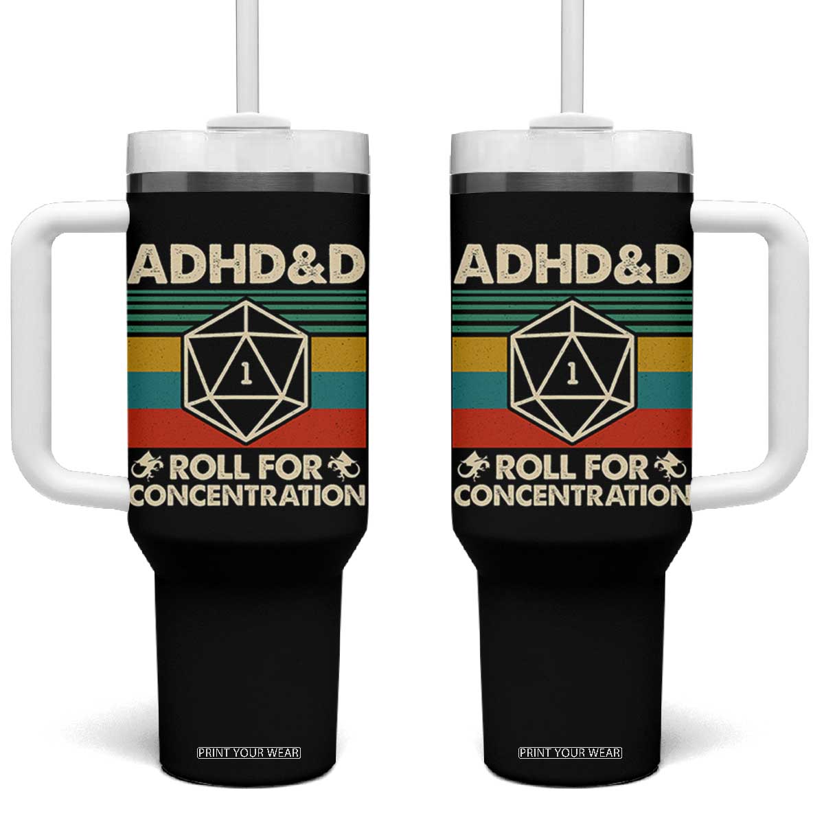 ADHD&D Roll for Concentration Tumbler With Handle Retro 90s ADHD Roll For Concentration Funny Gamer TS10 One Size: 40 oz Black Print Your Wear