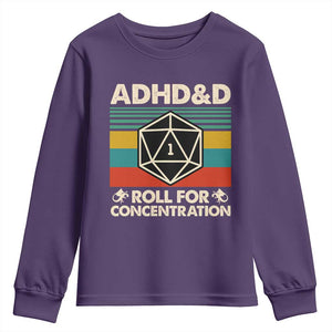 ADHD&D Roll for Concentration Youth Sweatshirt Retro 90s ADHD Roll For Concentration Funny Gamer TS10 Purple Print Your Wear