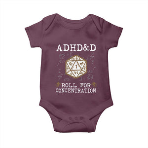 ADHD&D Roll for Concentration Baby Onesie ADHD Roll For Concentration Funny Gamer TS10 Maroon Print Your Wear