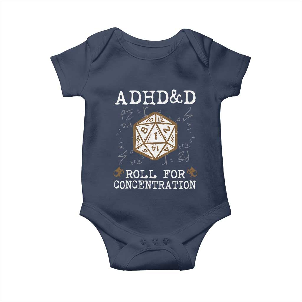 ADHD&D Roll for Concentration Baby Onesie ADHD Roll For Concentration Funny Gamer TS10 Navy Print Your Wear