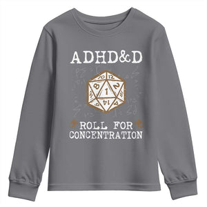 ADHD&D Roll for Concentration Youth Sweatshirt ADHD Roll For Concentration Funny Gamer TS10 Charcoal Print Your Wear