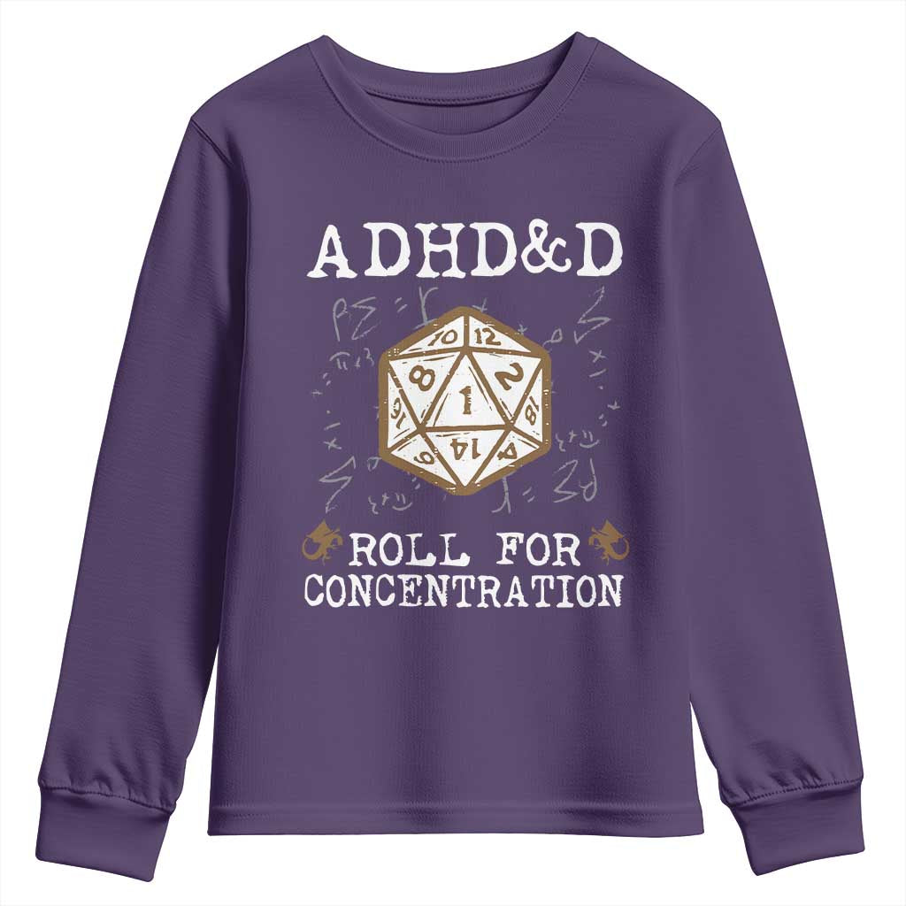 ADHD&D Roll for Concentration Youth Sweatshirt ADHD Roll For Concentration Funny Gamer TS10 Purple Print Your Wear
