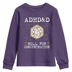 ADHD&D Roll for Concentration Youth Sweatshirt ADHD Roll For Concentration Funny Gamer TS10 Purple Print Your Wear