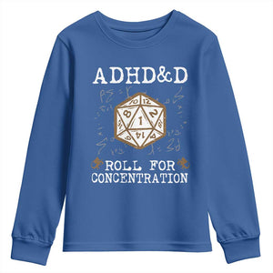 ADHD&D Roll for Concentration Youth Sweatshirt ADHD Roll For Concentration Funny Gamer TS10 Royal Blue Print Your Wear