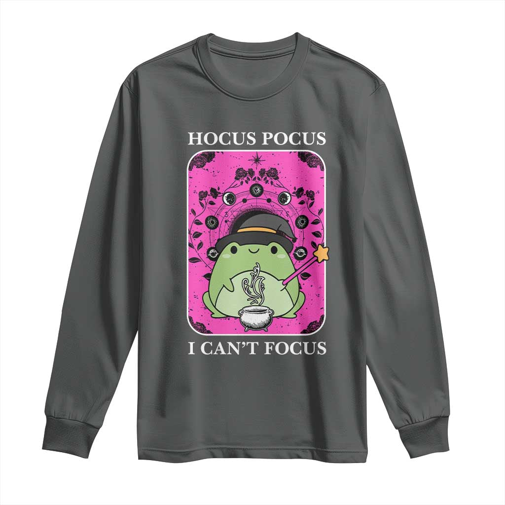 ADHD Meme Long Sleeve Shirt Neurodivergent Wizard Frog I Cant Focus TS10 Dark Heather Print Your Wear
