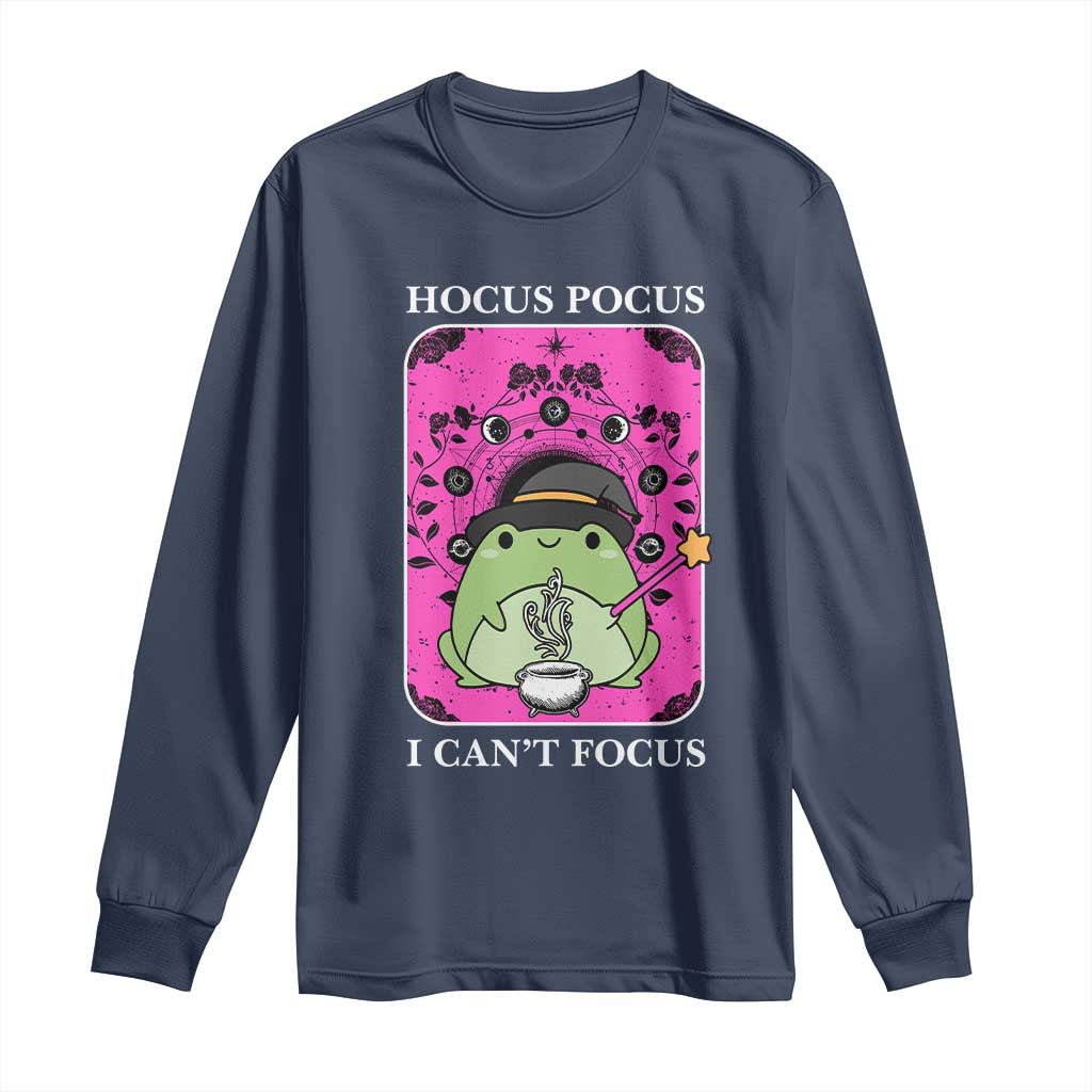 ADHD Meme Long Sleeve Shirt Neurodivergent Wizard Frog I Cant Focus TS10 Navy Print Your Wear