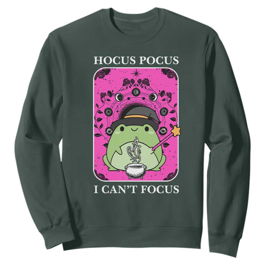 ADHD Meme Sweatshirt Neurodivergent Wizard Frog I Cant Focus TS10 Dark Forest Green Print Your Wear