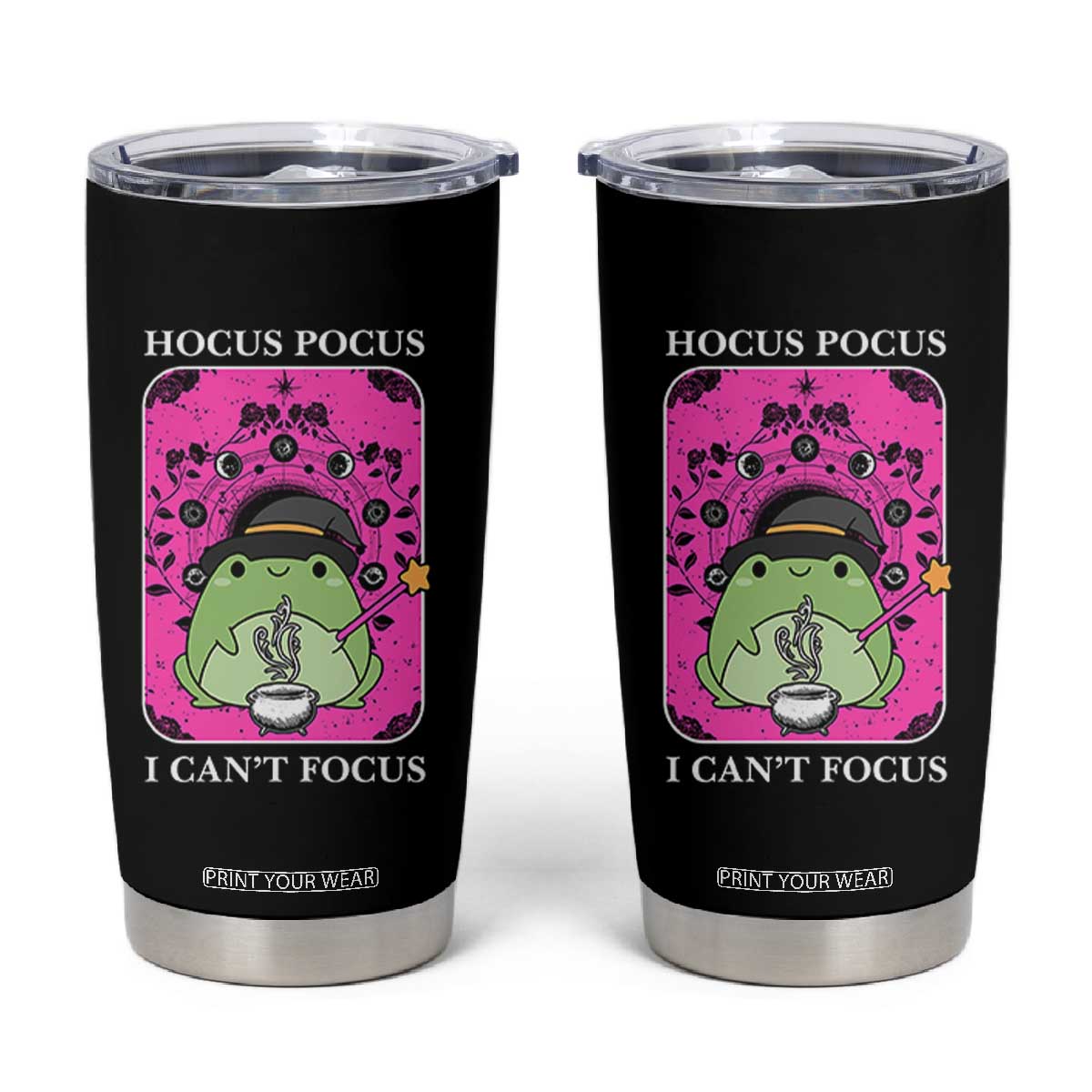 ADHD Meme Tumbler Cup Neurodivergent Wizard Frog I Cant Focus TS10 Black Print Your Wear
