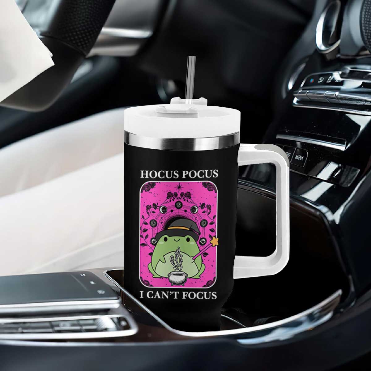 ADHD Meme Tumbler With Handle Neurodivergent Wizard Frog I Cant Focus TS10 Print Your Wear