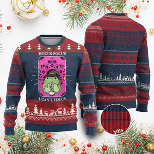 ADHD Meme Knit Sweatshirt Neurodivergent Wizard Frog I Cant Focus TS10 Burgundy Print Your Wear
