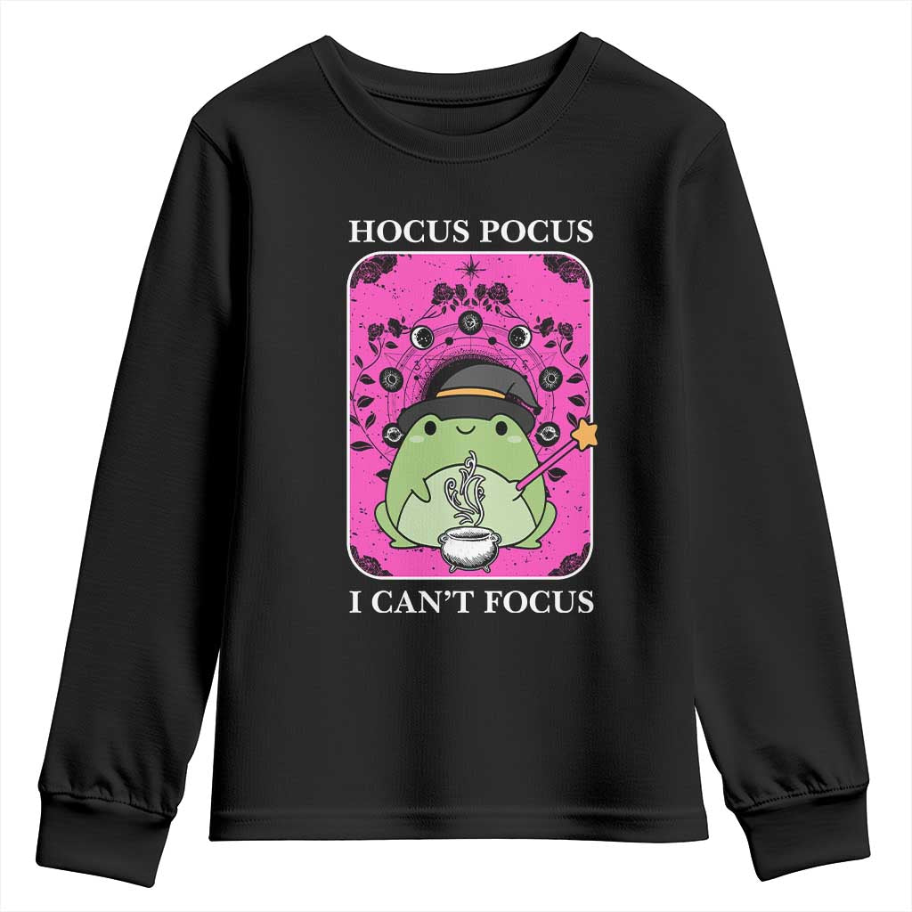 ADHD Meme Youth Sweatshirt Neurodivergent Wizard Frog I Cant Focus TS10 Black Print Your Wear