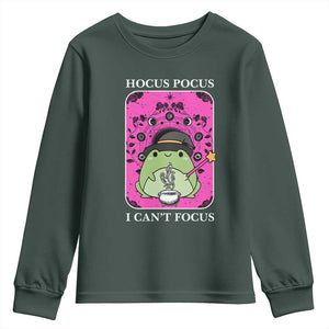 ADHD Meme Youth Sweatshirt Neurodivergent Wizard Frog I Cant Focus TS10 Dark Forest Green Print Your Wear
