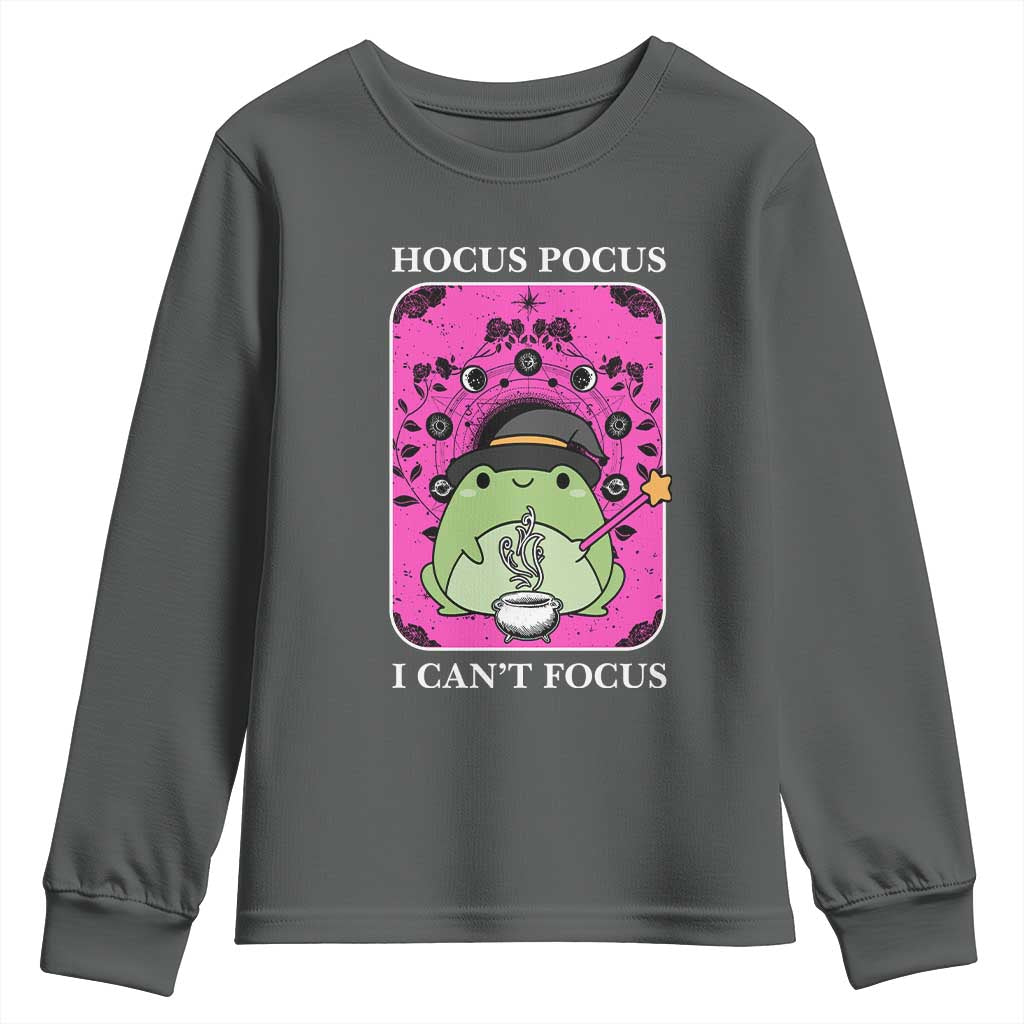 ADHD Meme Youth Sweatshirt Neurodivergent Wizard Frog I Cant Focus TS10 Dark Heather Print Your Wear