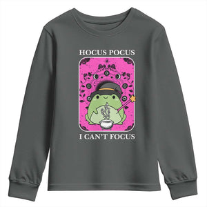 ADHD Meme Youth Sweatshirt Neurodivergent Wizard Frog I Cant Focus TS10 Dark Heather Print Your Wear