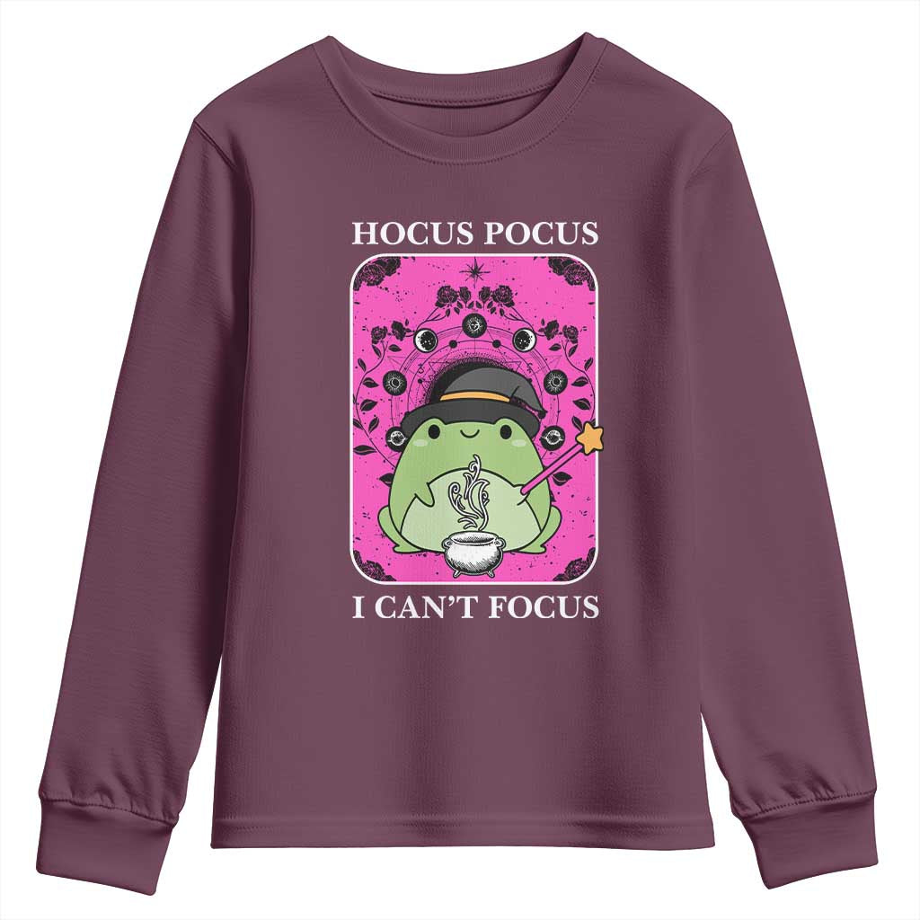ADHD Meme Youth Sweatshirt Neurodivergent Wizard Frog I Cant Focus TS10 Maroon Print Your Wear
