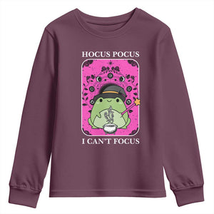ADHD Meme Youth Sweatshirt Neurodivergent Wizard Frog I Cant Focus TS10 Maroon Print Your Wear