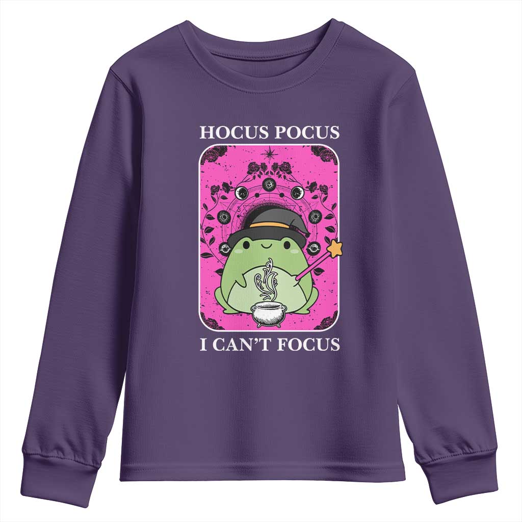 ADHD Meme Youth Sweatshirt Neurodivergent Wizard Frog I Cant Focus TS10 Purple Print Your Wear