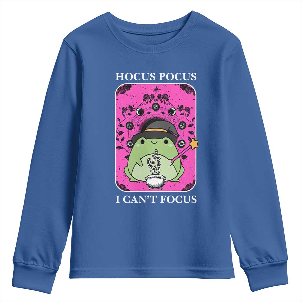 ADHD Meme Youth Sweatshirt Neurodivergent Wizard Frog I Cant Focus TS10 Royal Blue Print Your Wear