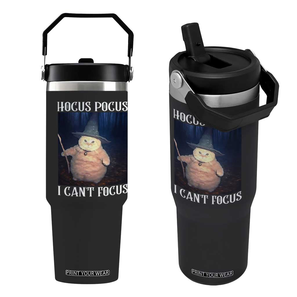 ADHD Cat Meme Flip Straw Tumbler Neurodivergent Wizard Cat I Cant Focus TS10 One Size: 30 oz Black Print Your Wear