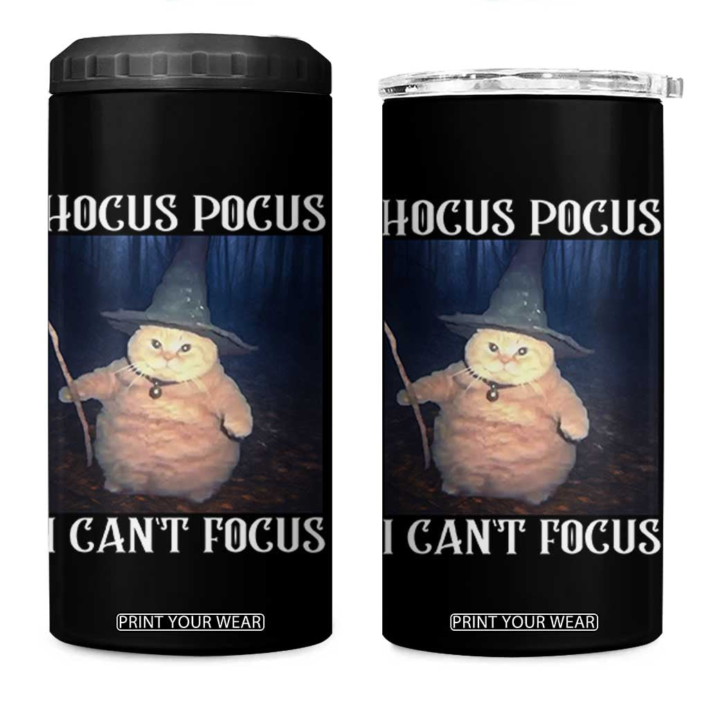 ADHD Cat Meme 4 in 1 Can Cooler Tumbler Neurodivergent Wizard Cat I Cant Focus TS10 One Size: 16 oz Black Print Your Wear
