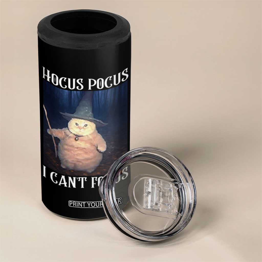 ADHD Cat Meme 4 in 1 Can Cooler Tumbler Neurodivergent Wizard Cat I Cant Focus TS10 Print Your Wear