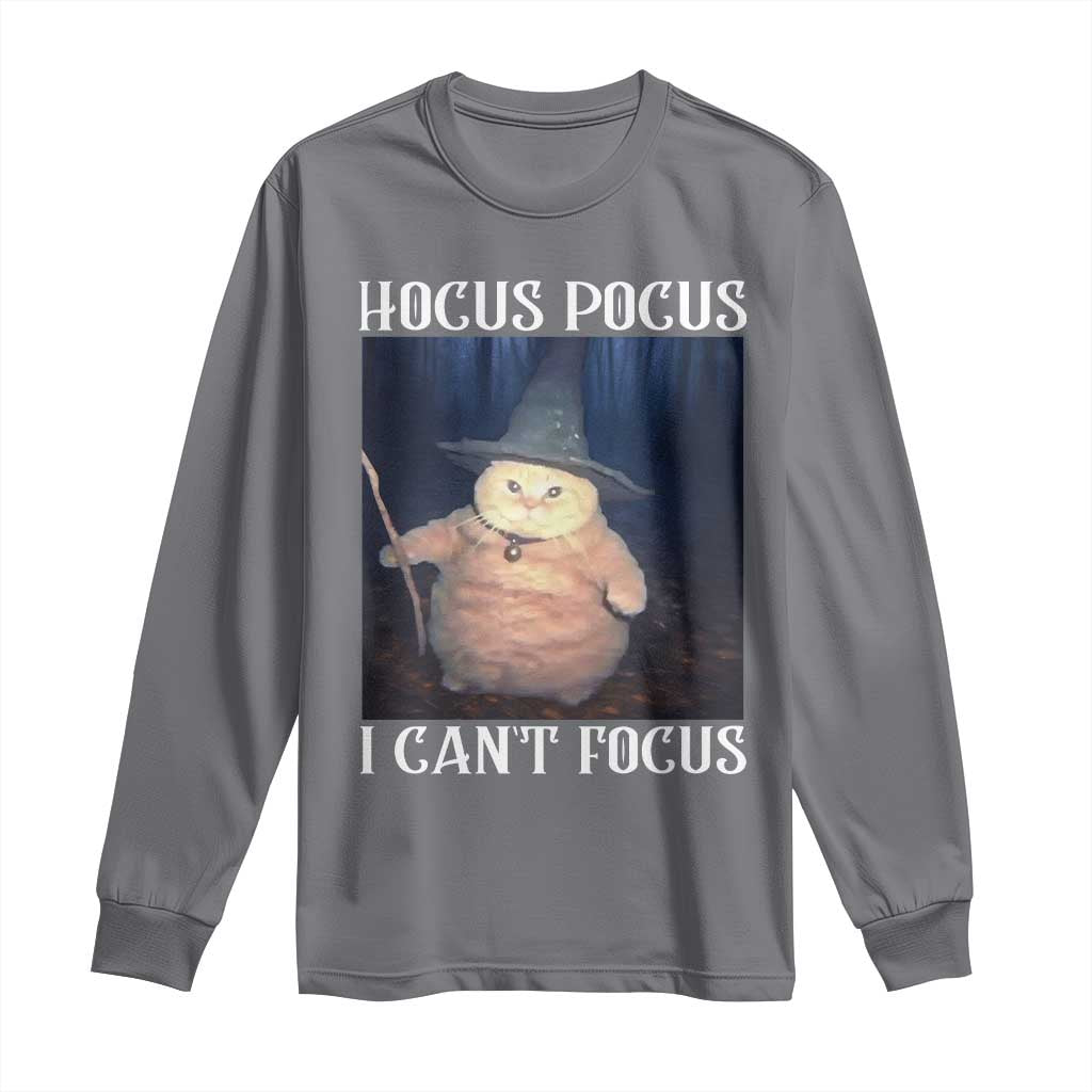 ADHD Cat Meme Long Sleeve Shirt Neurodivergent Wizard Cat I Cant Focus TS10 Charcoal Print Your Wear