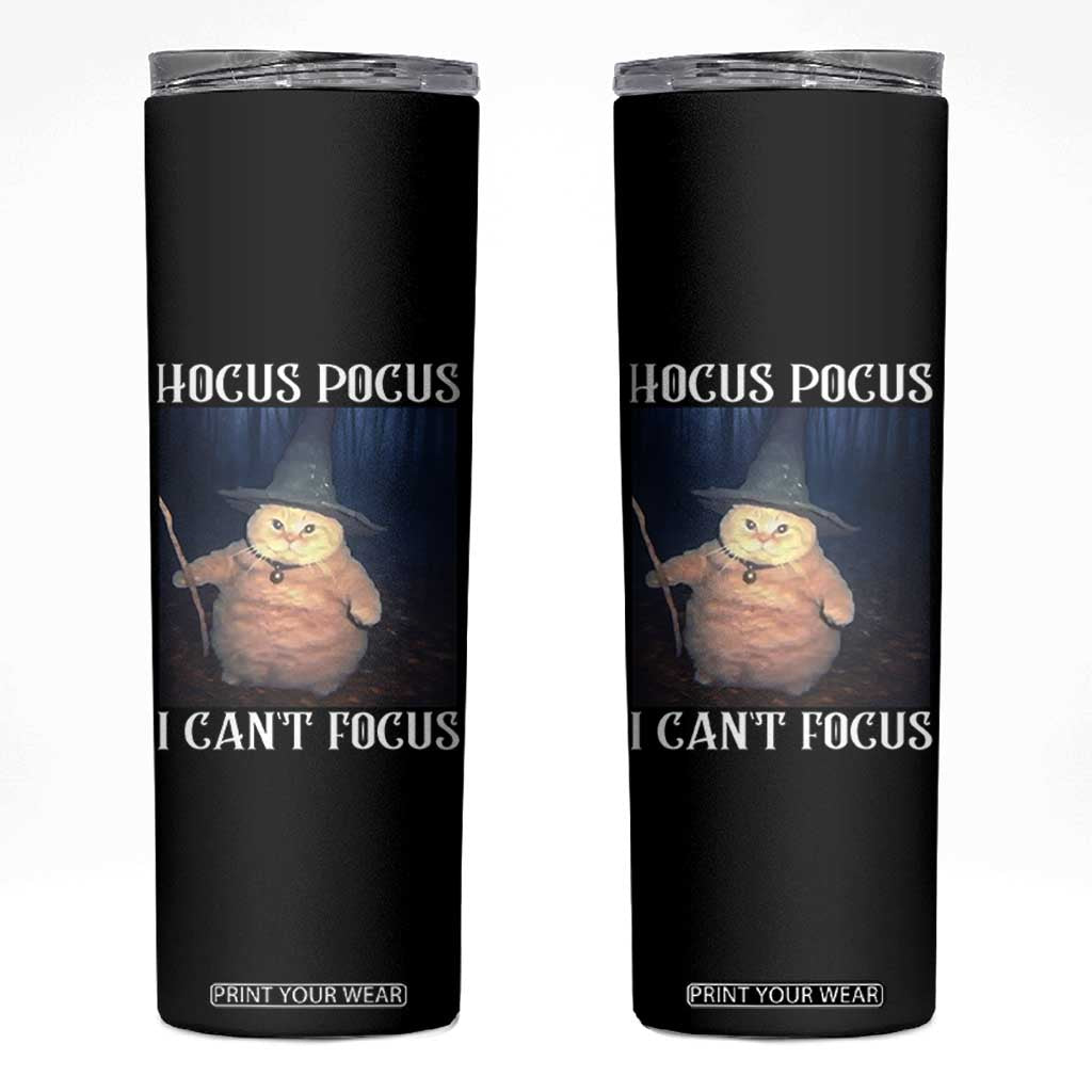 ADHD Cat Meme Skinny Tumbler Neurodivergent Wizard Cat I Cant Focus TS10 Black Print Your Wear